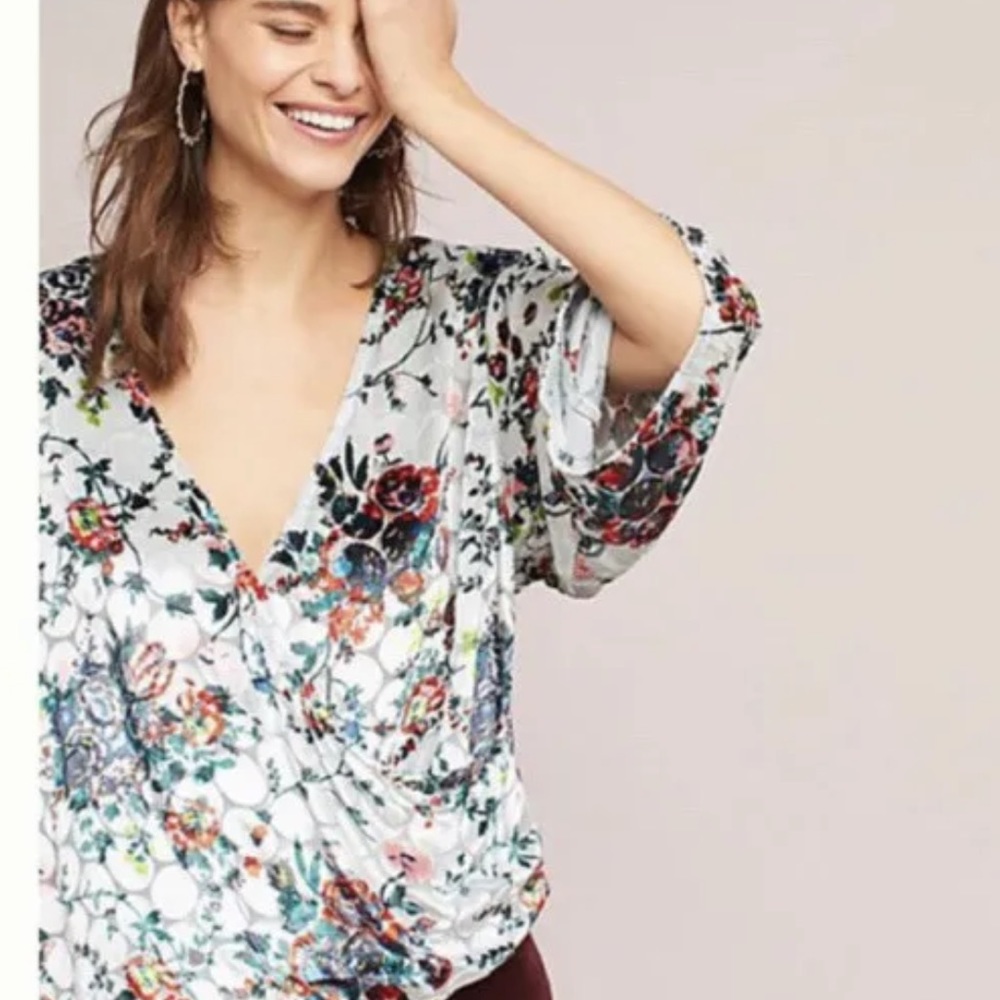 Anthropologie Maeve Umi Velvet Wrap Kimono Top Blouse XS